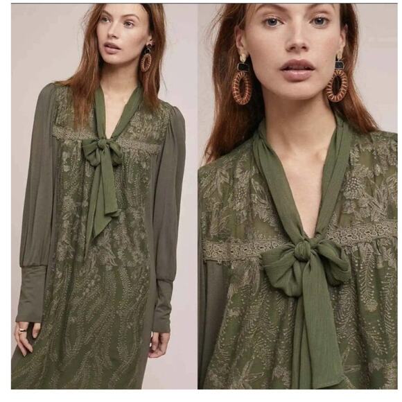 Anthropologie Tiny Isla Embroidered Mini Dress XXS Green - Picture 1 of 6